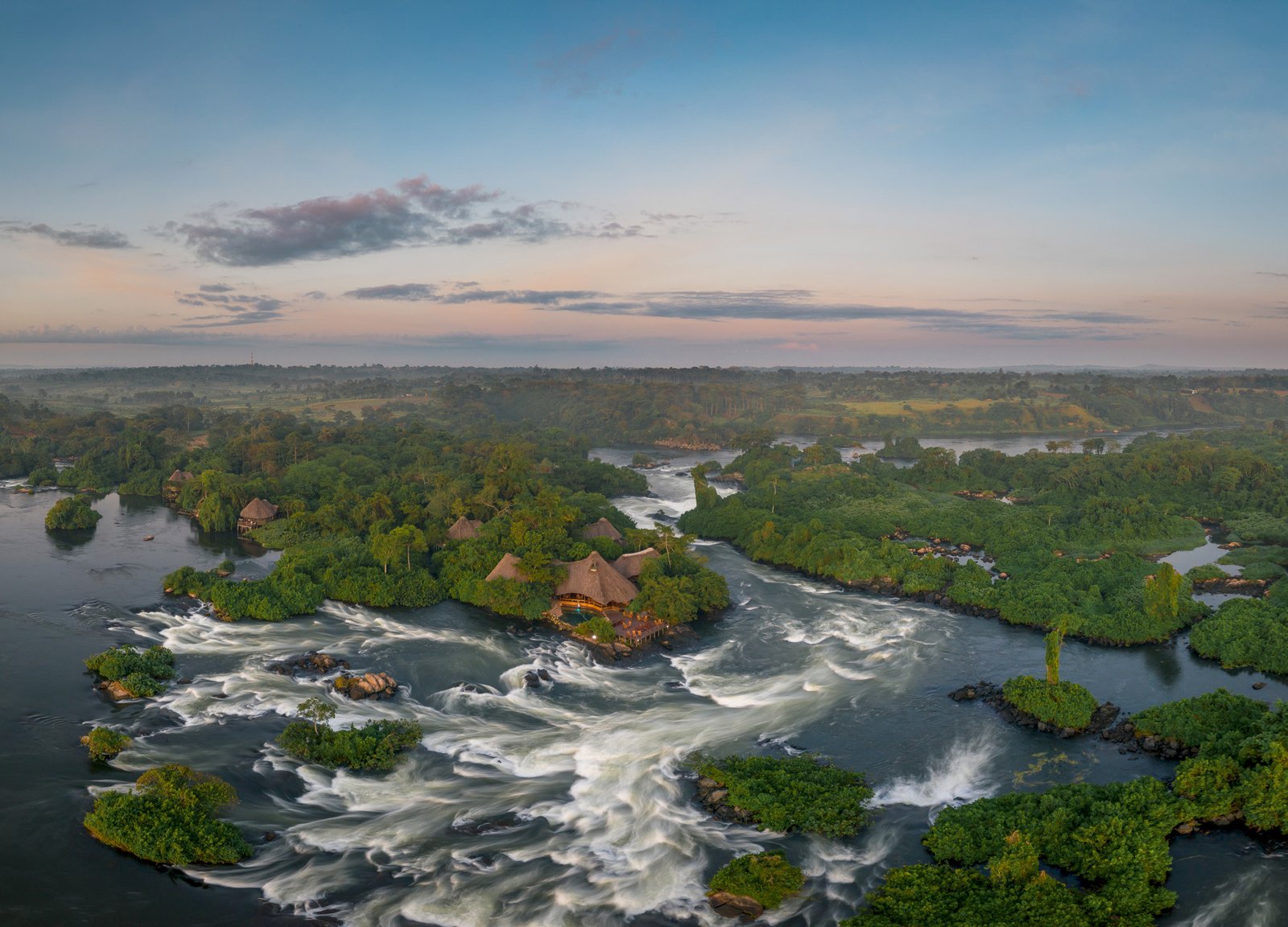 Aerial view of the Nile and islands in Uganda