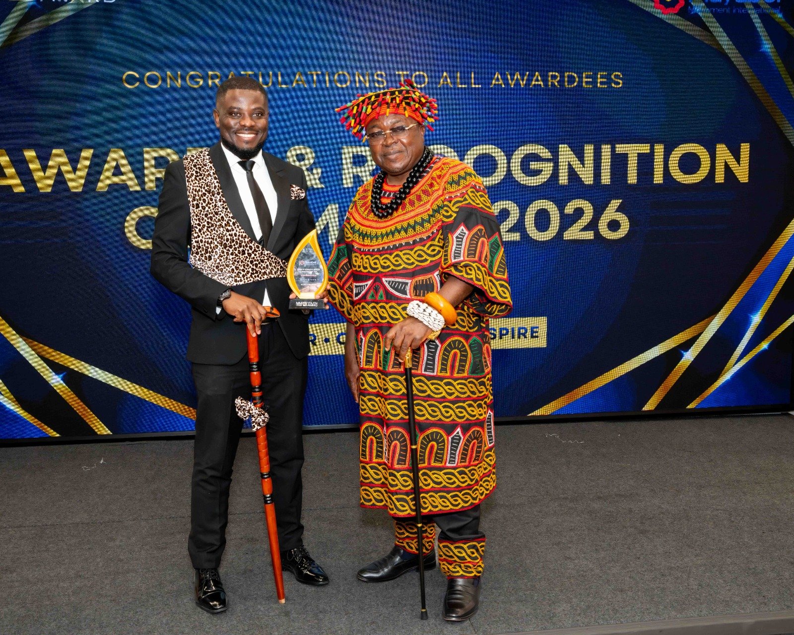 Alex Ahabwe with the Chief Fon of Bessi Awum Village in Cameroon
